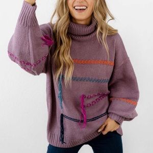 PURPLE KNITTED TURTLENECK SWEATER
